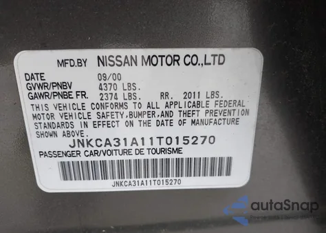 2001 Infiniti I30 Luxury from USA, damaged, VIN JNKCA31A11T015270